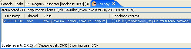 RMI Spy Loader tab showing proxy loading event that had codebase context, but didn't need it