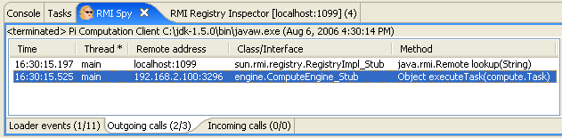 RMI Spy view showing just the method calls, without full stack trace information